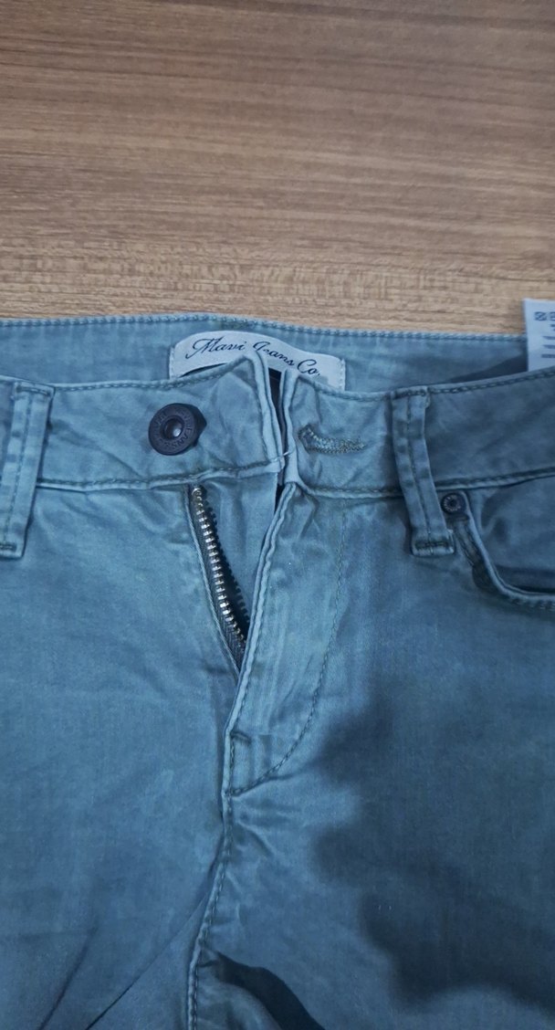 Düğmeli Su Yeşili Mini Kot Şort - Görsel 2