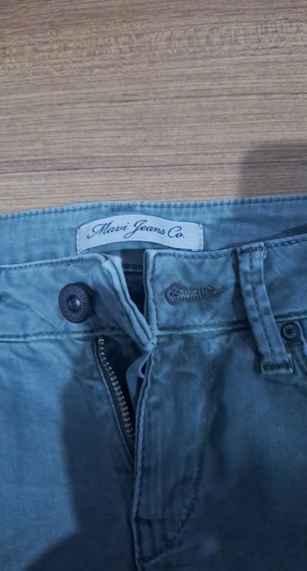 Düğmeli Su Yeşili Mini Kot Şort - Görsel 3