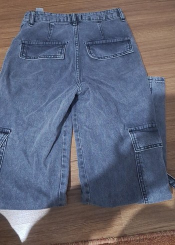 Gri Bel Detaylı Kadın, Kargo Stili Kot Pantolon - Görsel 5