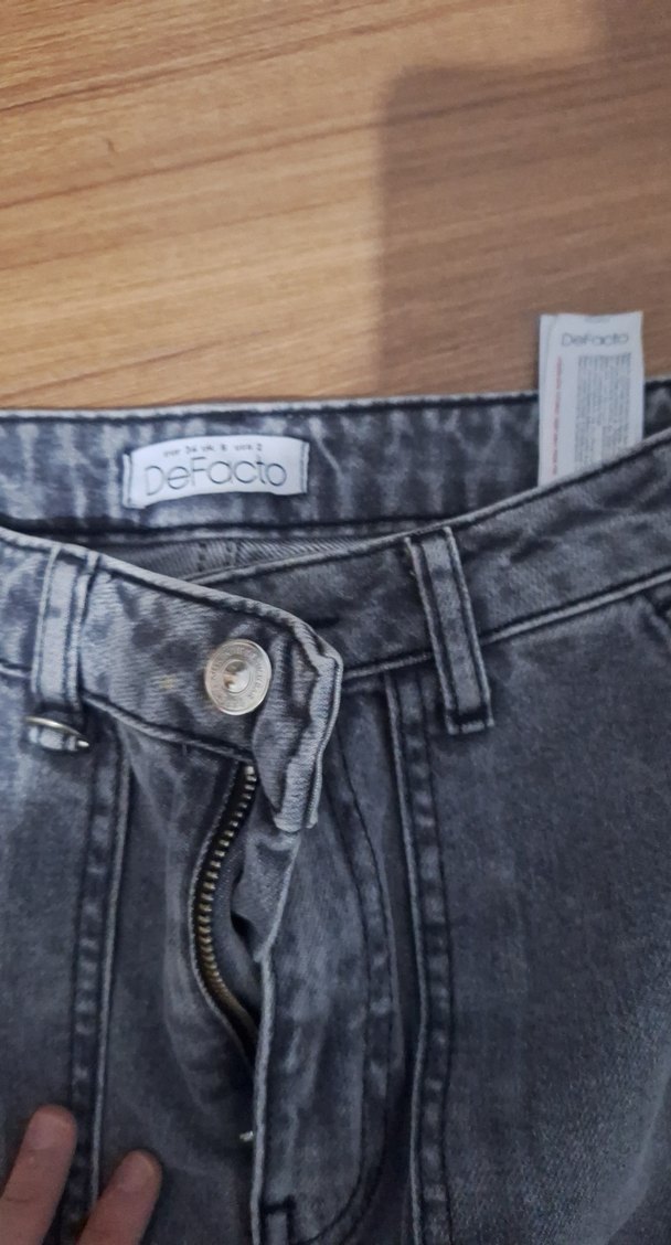 Gri Bel Detaylı Kadın, Kargo Stili Kot Pantolon - Görsel 3