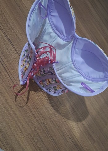 Lila Çiçek Desenli Bağlamalı Korse Bustiyer - Görsel 3