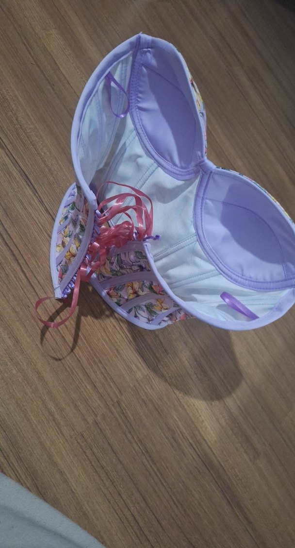 Lila Çiçek Desenli Bağlamalı Korse Bustiyer - Görsel 3