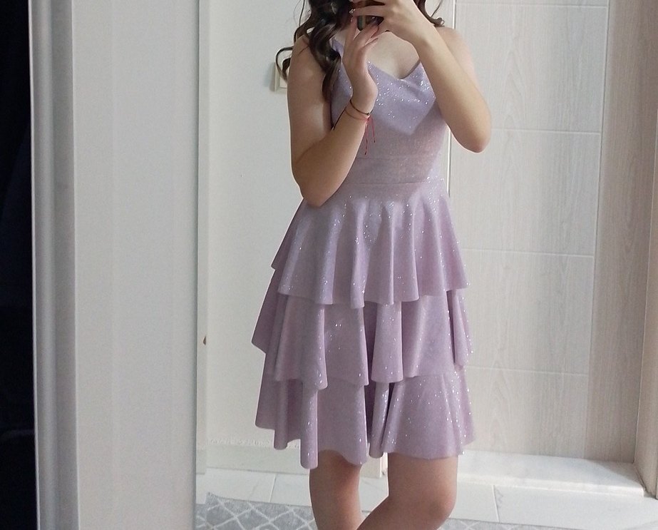 Simli Toz Pembe Midi Kat Kat Elbise - Görsel 2