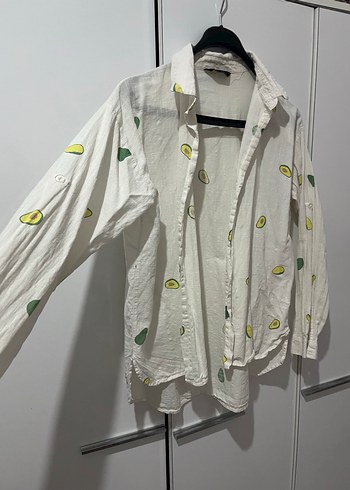 Düğmeli Beyaz Pamuk Gömlek - Görsel 4