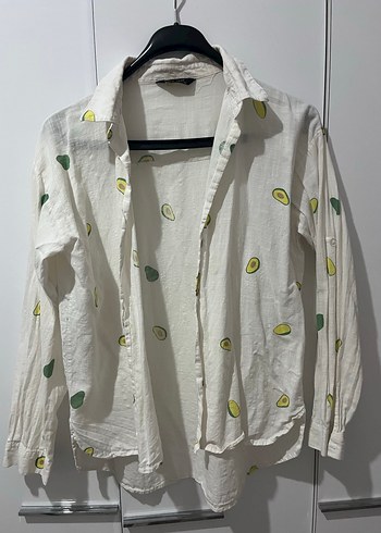 Düğmeli Beyaz Pamuk Gömlek - Görsel 3