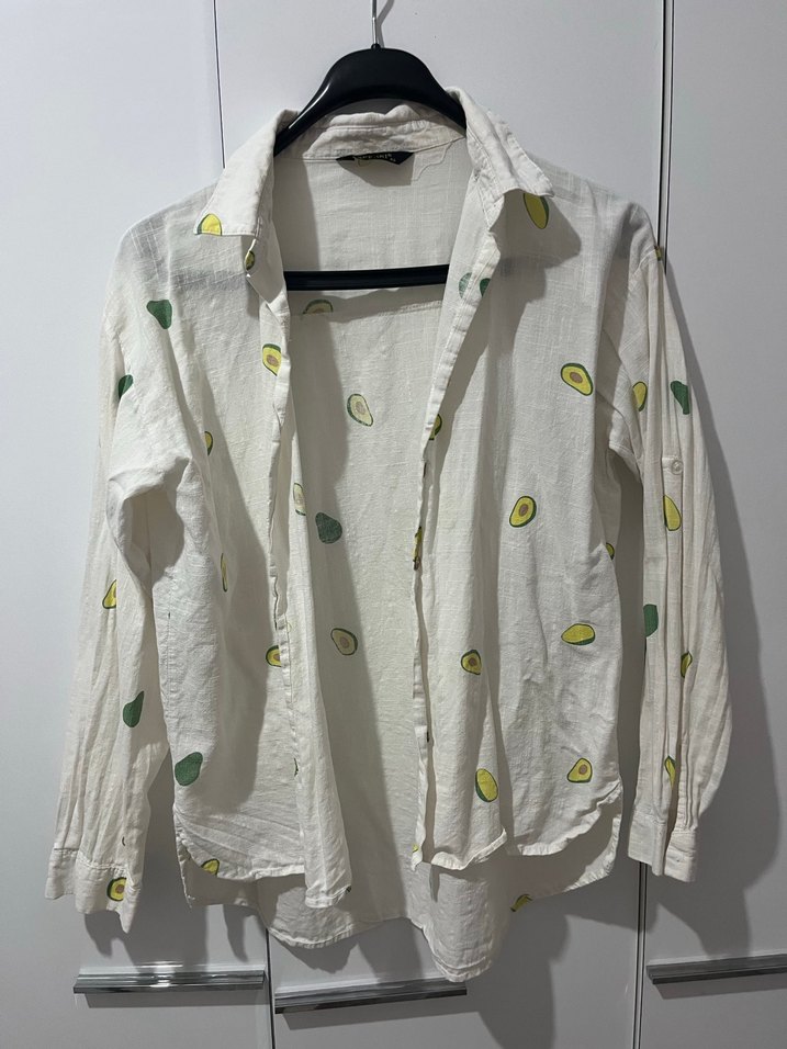 Düğmeli Beyaz Pamuk Gömlek - Görsel 2