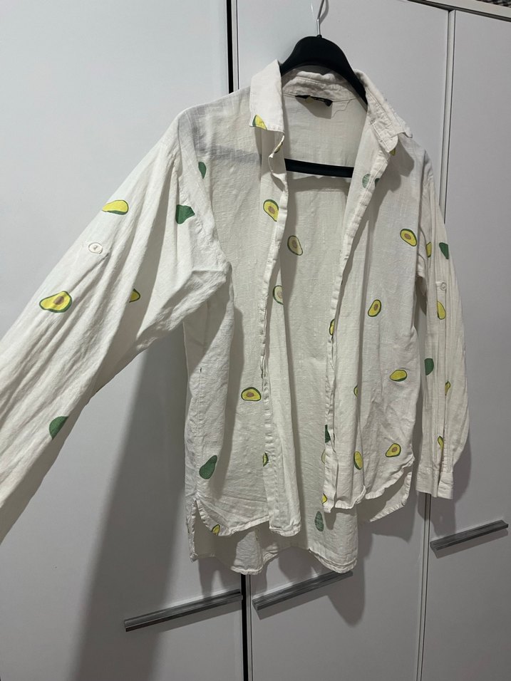 Düğmeli Beyaz Pamuk Gömlek - Görsel 4