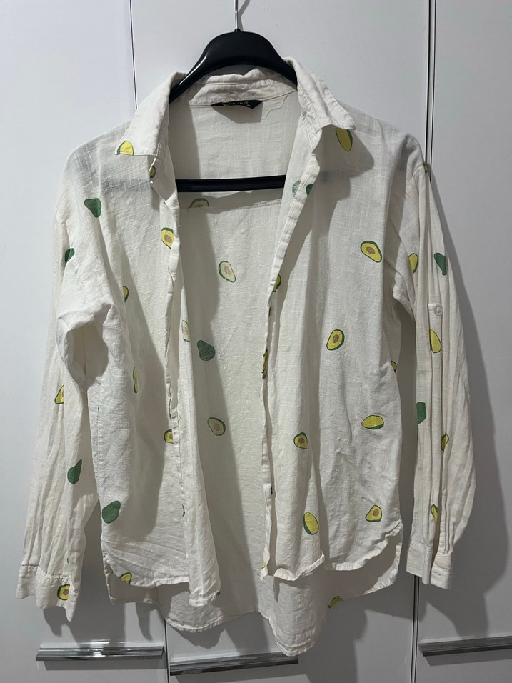 Düğmeli Beyaz Pamuk Gömlek - Görsel 3