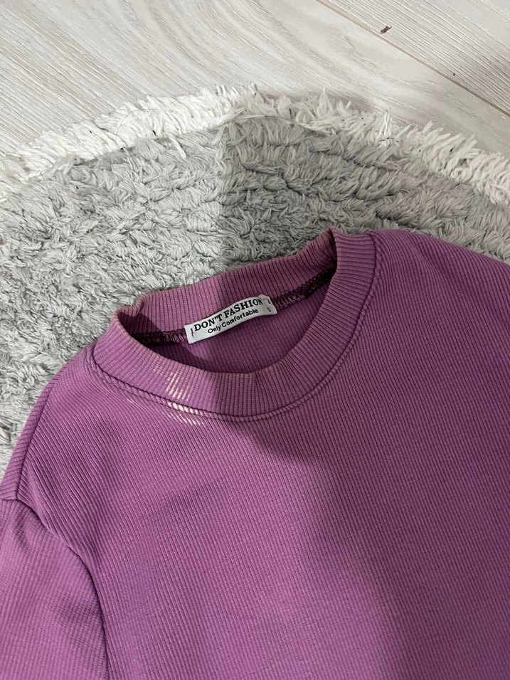 Mor Kısa Kollu Fitted Tişört - Görsel 3