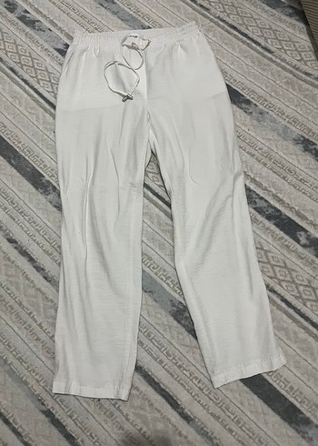 Kadın Beyaz Keten Salaş Pantolon - Görsel 2