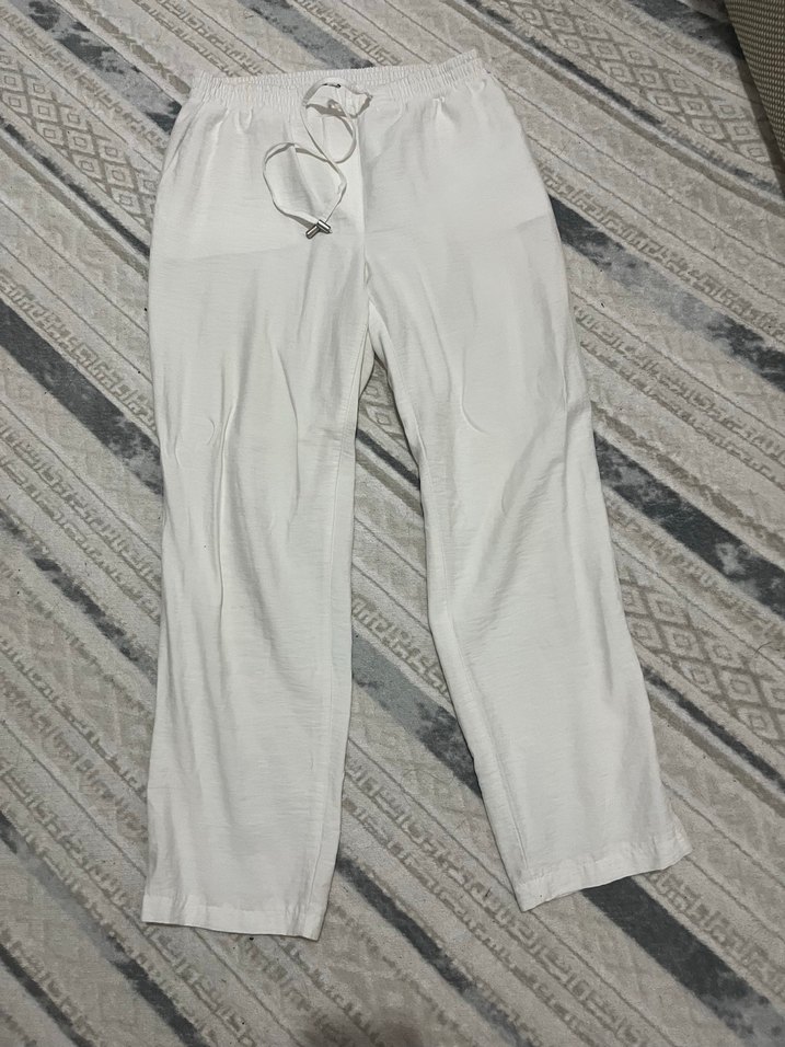 Kadın Beyaz Keten Salaş Pantolon - Görsel 2