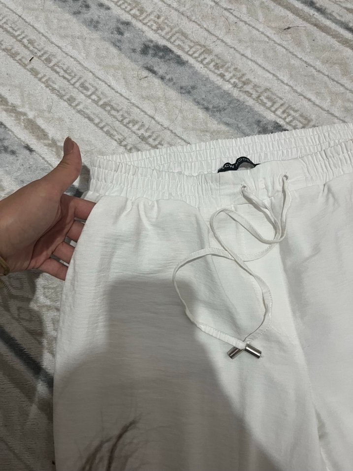 Kadın Beyaz Keten Salaş Pantolon - Görsel 3