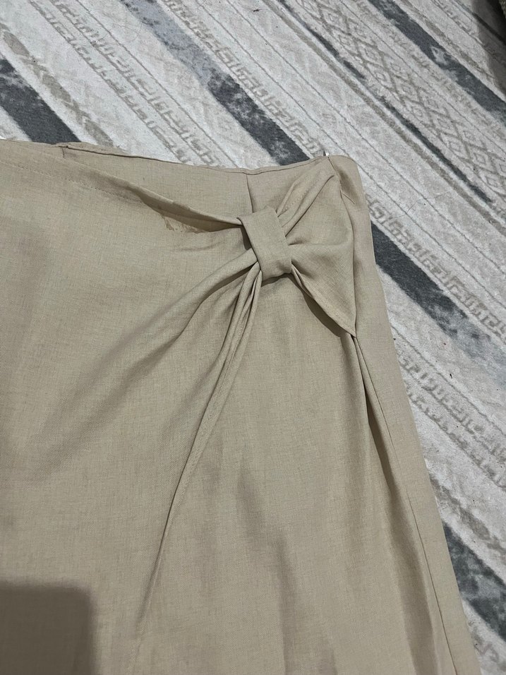 Bej Kadın Uzun Keten Etek - Görsel 3