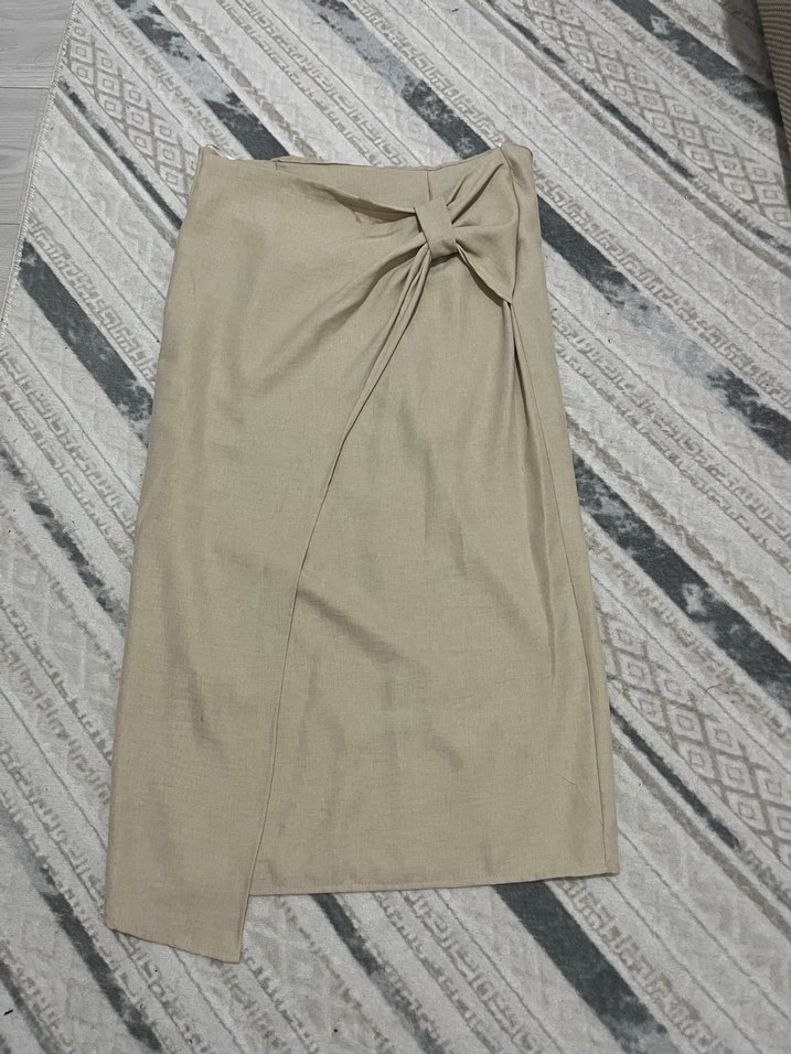 Bej Kadın Uzun Keten Etek - Görsel 2