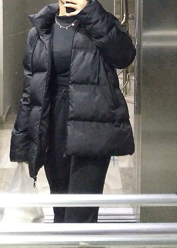 Siyah Kadın Midi Puff Mont - Görsel 6