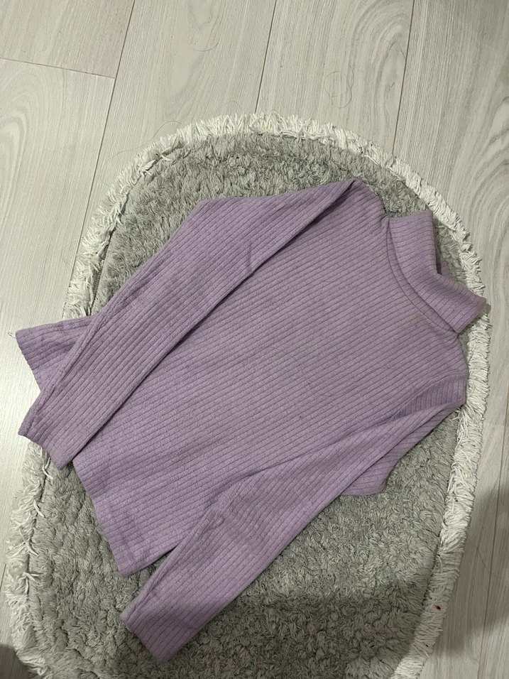 Mor Uzun Kollu Boğazlı Triko Kazak - Görsel 2