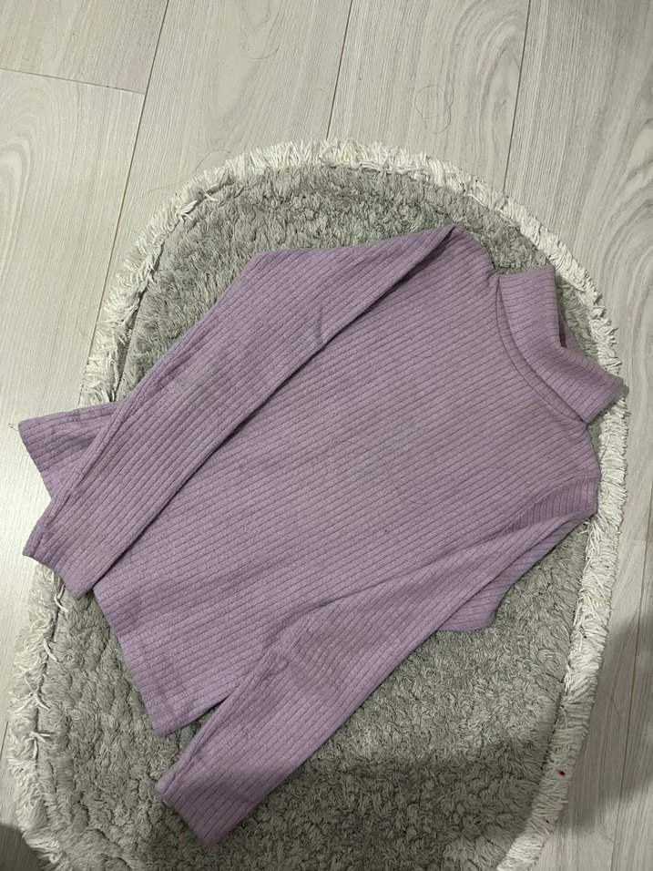 Mor Uzun Kollu Boğazlı Triko Kazak - Görsel 3