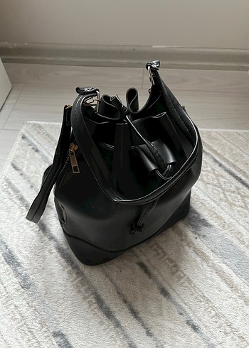 Siyah Deri Kadın Çanta Tokalı Goth - Görsel 2