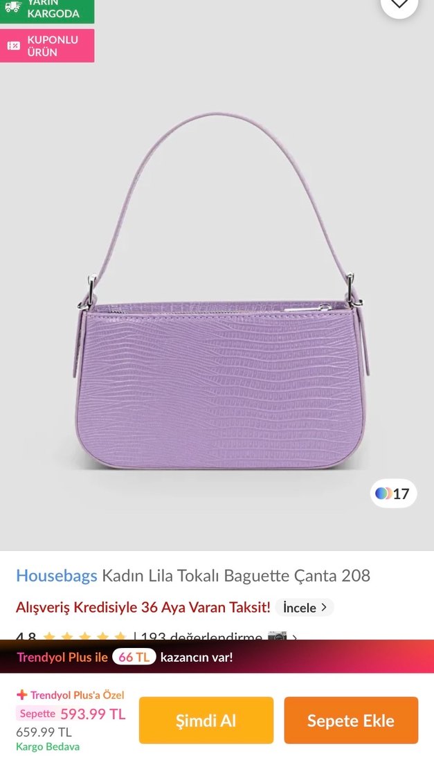 Lila Kadın Baget Çanta - Görsel 2