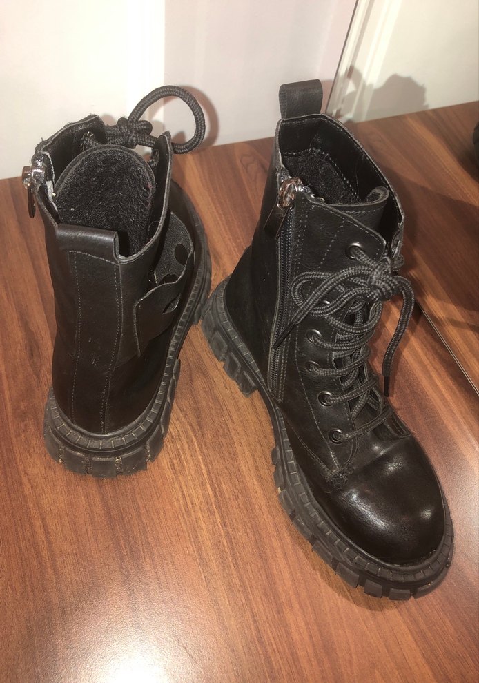 Siyah Deri Platform Topuklu Punk Botlar - Görsel 2