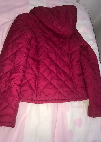 Bordo Kadın Kapüşonlu Düğmeli Mont - Görsel 3