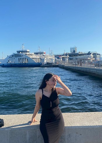 Siyah Uzun Drapeli Kadın Elbise - Görsel 2