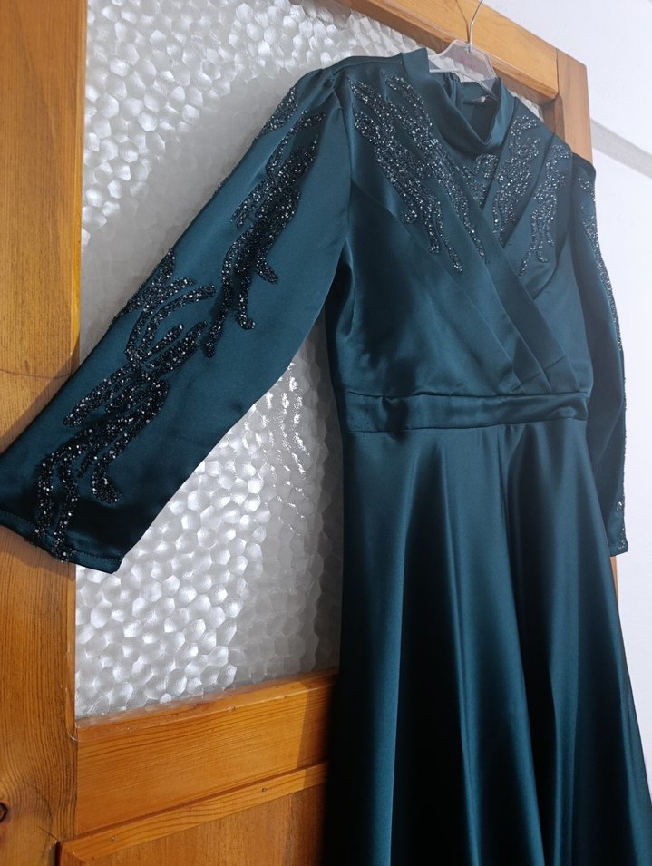 Nakışlı Lacivert Uzun Abiye Elbise - Görsel 2