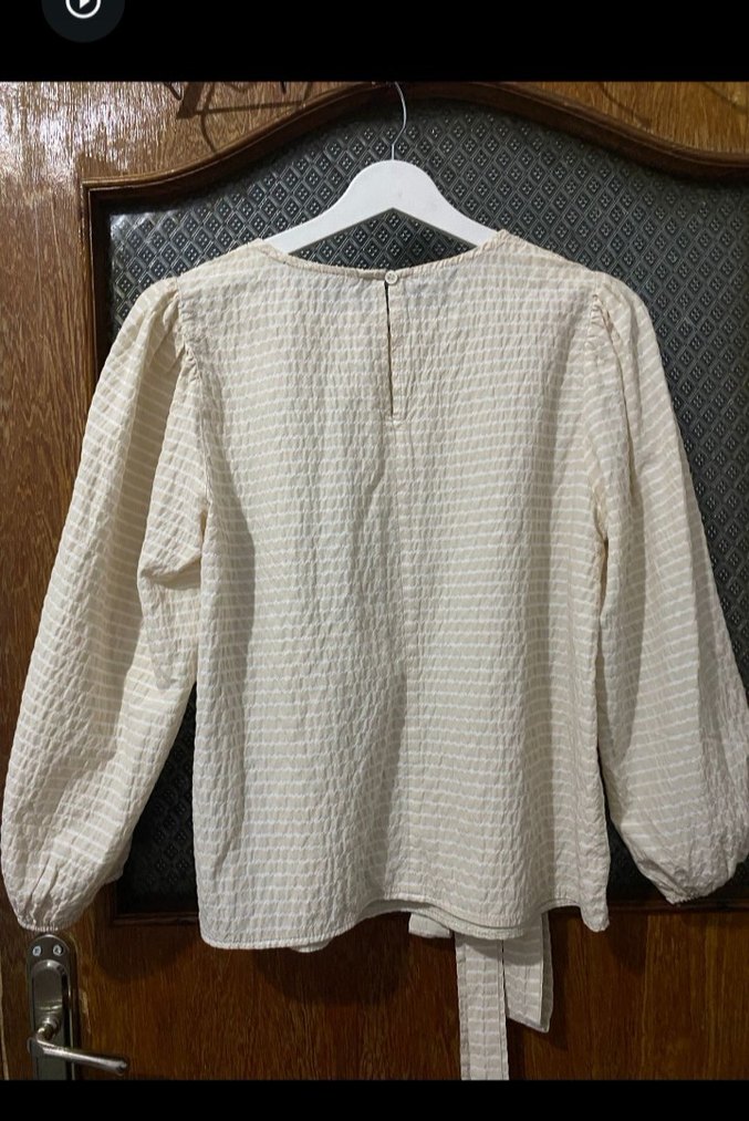 Bej Kadın Keten Pilili Uzun Kollu Bluz - Görsel 3