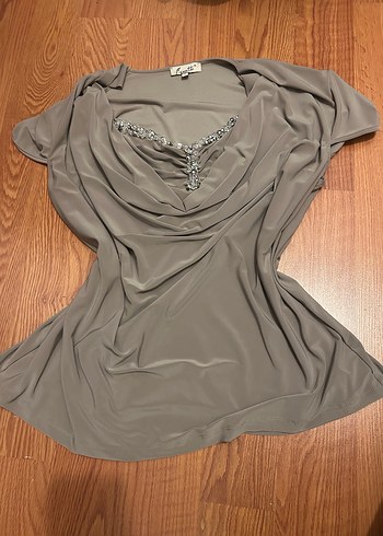 Fairycore Taşlı Drapeli Bej Kadın Bluz - Görsel 2