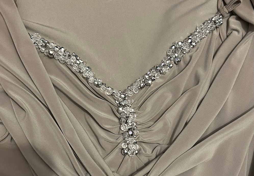 Fairycore Taşlı Drapeli Bej Kadın Bluz - Görsel 3