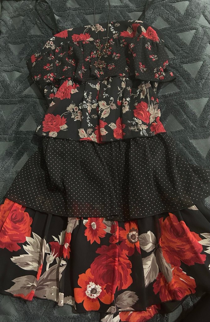 Goth Bohem Mini Elbise Gül Desenli - Görsel 2