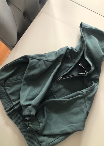 Kız Çocuk Kapüşonlu Fermuarlı Gri Sweatshirt - Görsel 3