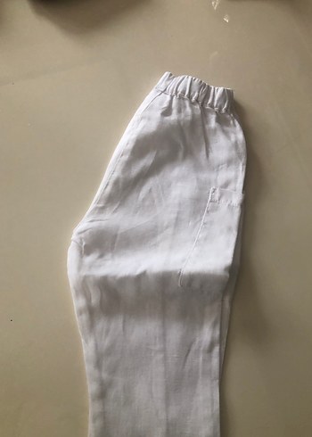 Beyaz Keten Erkek Çocuk Bol Pantolon - Görsel 3