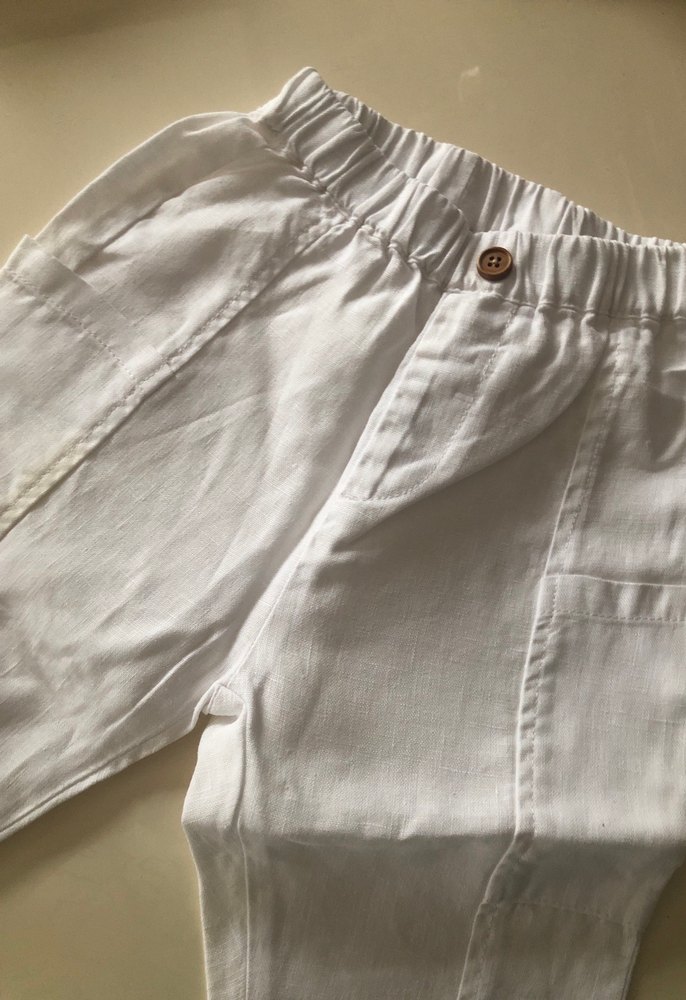 Beyaz Keten Erkek Çocuk Bol Pantolon - Görsel 2