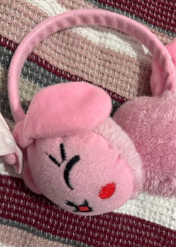 Pembe Fiyonklu Peluş Kulaklık - Görsel 2