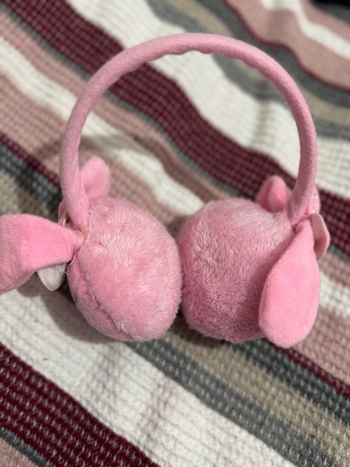 Pembe Fiyonklu Peluş Kulaklık - Görsel 3