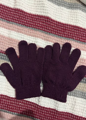 Mor Nakışlı Örme Kız Eldiveni (5-6)yaş - Görsel 4