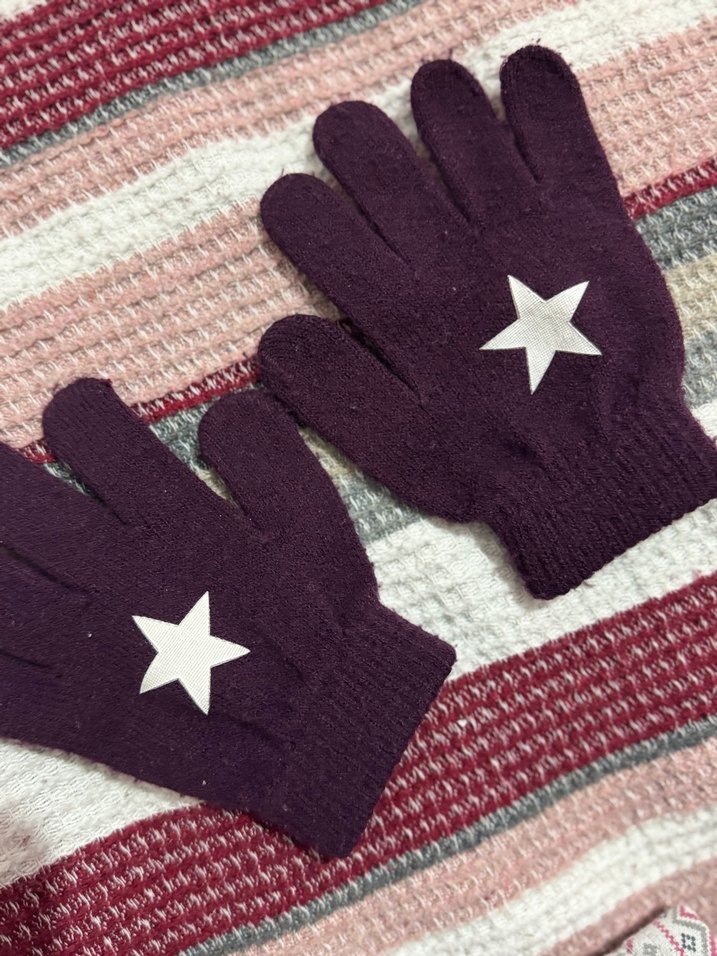 Mor Nakışlı Örme Kız Eldiveni (5-6)yaş - Görsel 3