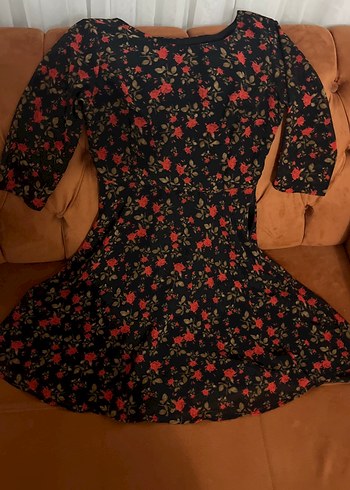 Çiçek Desenli Siyah Midi Bohem Elbise - Görsel 2