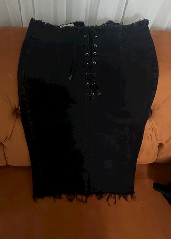 Siyah Kemerli Gotik Midi Kot Etek - Görsel 3