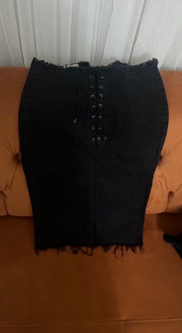 Siyah Kemerli Gotik Midi Kot Etek - Görsel 3