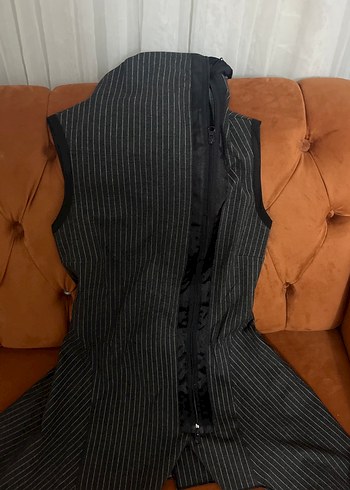 Kadın Gri Çizgili Uzun Kollu Blazer - Görsel 3