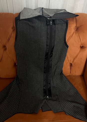 Kadın Gri Çizgili Uzun Kollu Blazer - Görsel 2