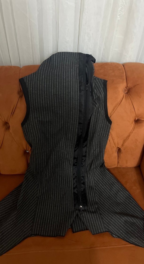 Kadın Gri Çizgili Uzun Kollu Blazer - Görsel 3