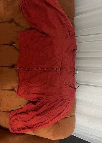 Tarçın  geniş Yaka Düğmeli Keten Bluz - Görsel 2