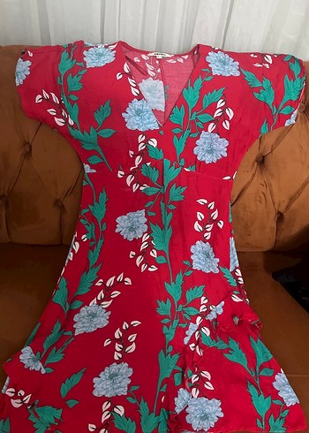 Renkli Desenli V Yaka midi boy Bohem Elbise - Görsel 2