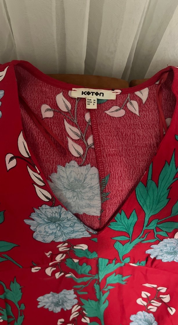 Renkli Desenli V Yaka midi boy Bohem Elbise - Görsel 3