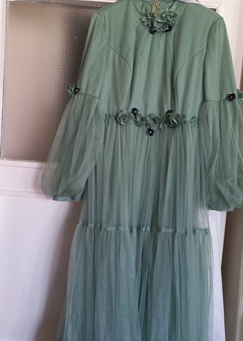 Yeşil Nakışlı Uzun Bohem Elbise - Görsel 2