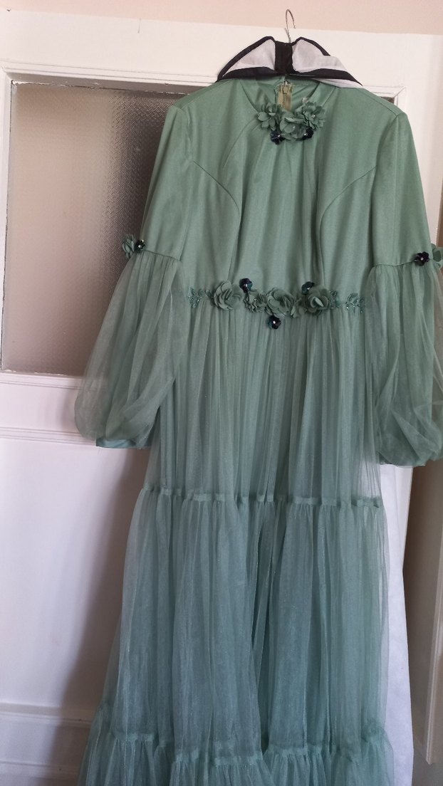 Yeşil Nakışlı Uzun Bohem Elbise - Görsel 2