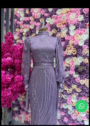 Uzun Kollu Yüksek Yakalı İşlemeli Abiye Elbise - Görsel 2